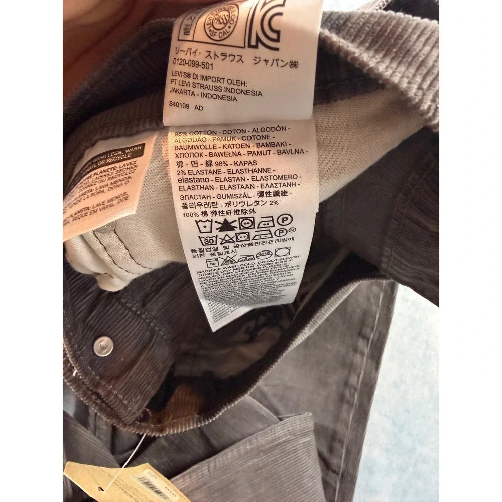 Levi's 514 Straight Corduroy Pants Mens 36x34 Grey NWT Warp Stretch MSRP $60